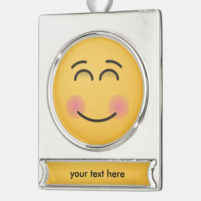 Lächelndes Gesicht mit lächelnden Augen Banner-Ornament Silber (Links)