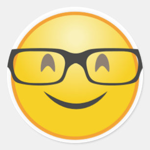 Lächelndes Gesicht mit Nerdgläser lustigem emoji Runder Aufkleber