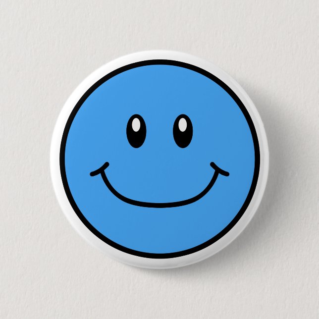 Lächelndes Gesichts-Knopf-Blau 0001 Button (Vorderseite)