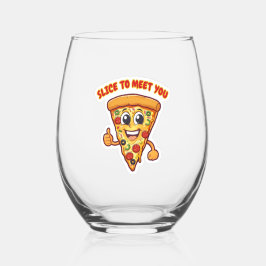 Lächelndes Glas mit Pizza.