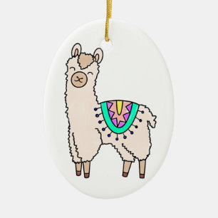 lächelndes glückliches Lama Alpaka Cartoon Tier Ze Keramik Ornament