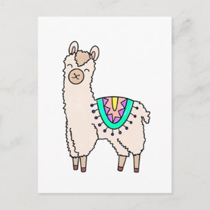 lächelndes glückliches Lama Alpaka Cartoon Tier Ze Postkarte