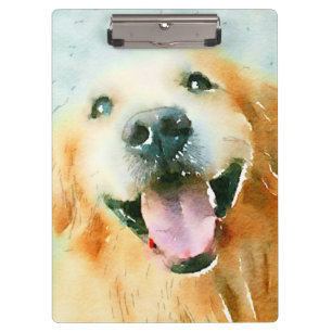Lächelndes golden retriever im Aquarell Klemmbrett