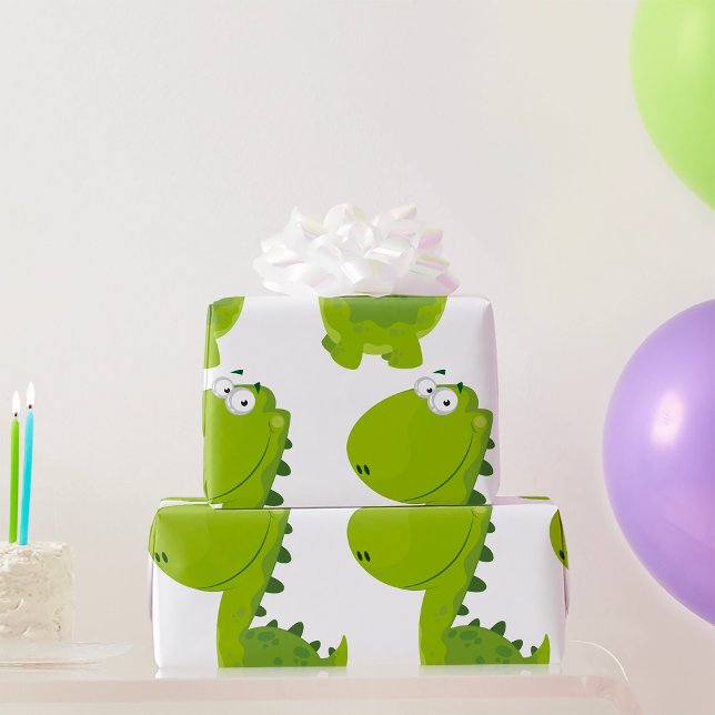 Lächelndes grünes Dino Geschenkpapier (Von Creator hochgeladen)