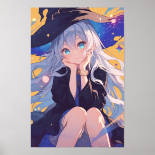 Lächelndes Hexenmädchen Anime-Porträt Poster