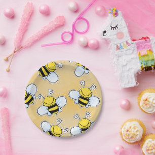 Lächelndes Honeybees Muster Pappteller