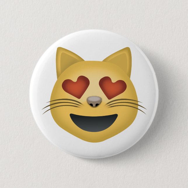 Lächelndes Katzen-Gesicht mit Herz-geformten Augen Button (Vorderseite)