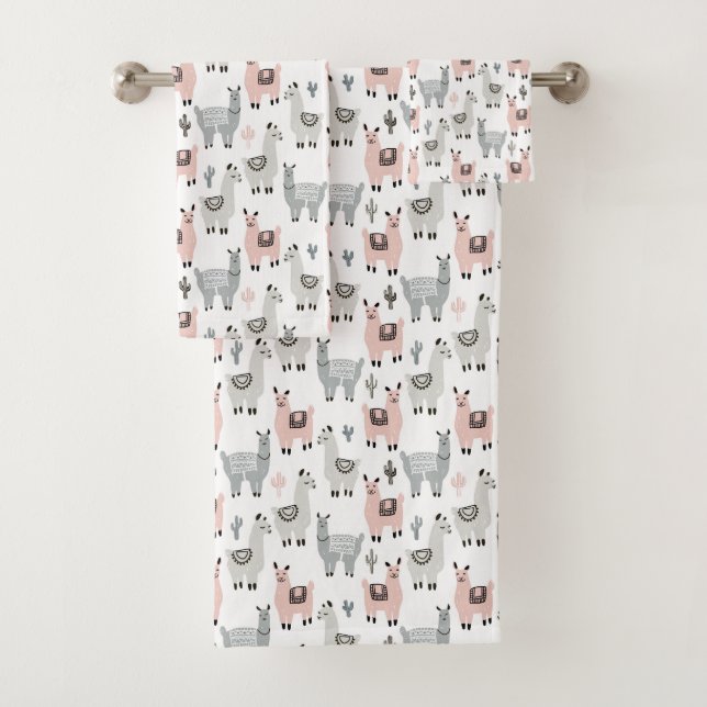 Lächelndes Lama-Muster Badhandtuch Set (Insitu)