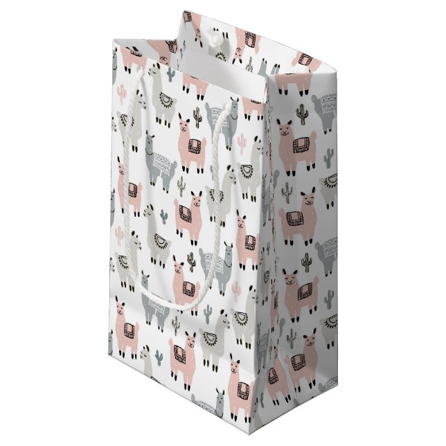 Lächelndes Lama-Muster Kleine Geschenktüte (Vorderseite Schrägansicht)