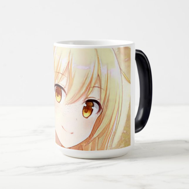 Lächelndes Mädchen mit gelben Augen Anime Manga Verwandlungstasse (VorderseiteRechts)