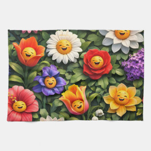 Lächelndes Miauen wunderliche glückliche Blumen Te Geschirrtuch