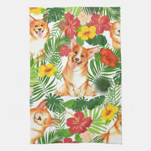 Lächelndes Niedliches Corgi Muster Geschirrtuch