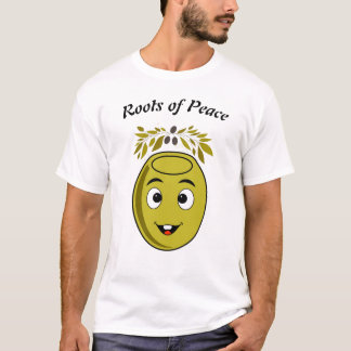 Lächelndes Oliven-T-Shirt mit "Roots of Peace"-Tex T-Shirt
