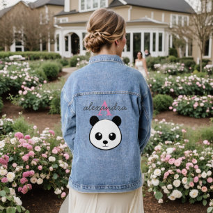 Lächelndes Panda-Gesicht Monogram Jeansjacke