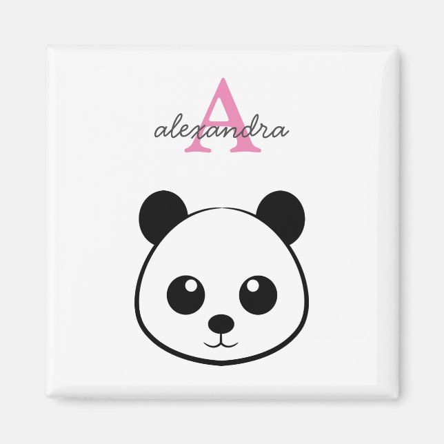 Lächelndes Panda-Gesicht Monogram Magnet (Vorne)