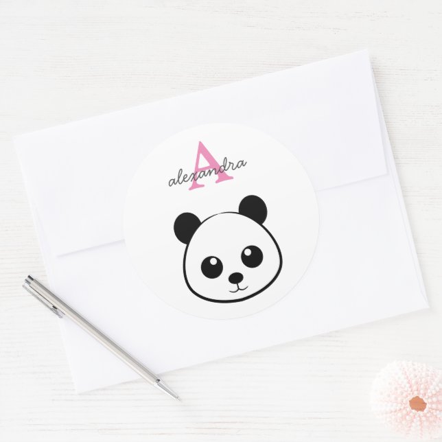 Lächelndes Panda-Gesicht Monogram  Runder Aufkleber (Umschlag)
