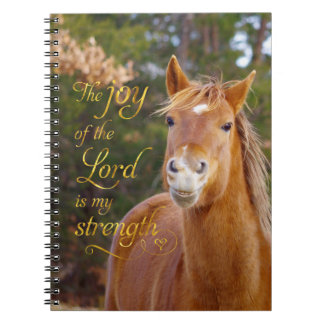 Lächelndes Pferdebibel-Vers-Foto-Notizbuch Notizblock