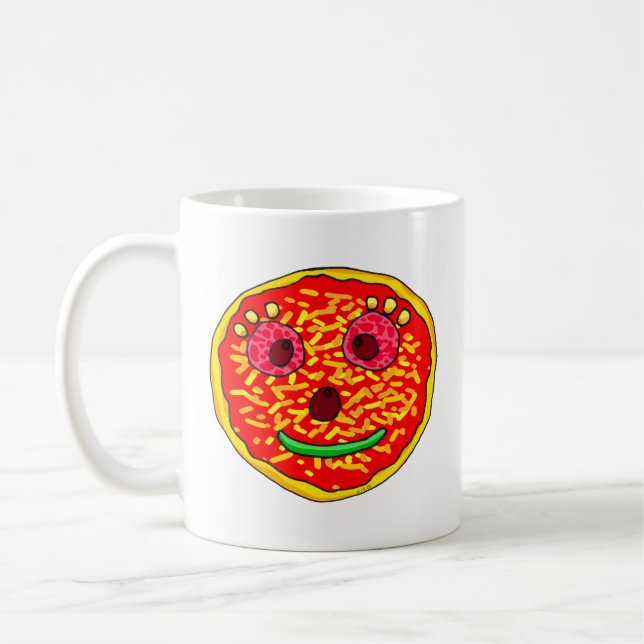 Lächelndes Pizza Face Illustration Design Kaffeetasse (Links)