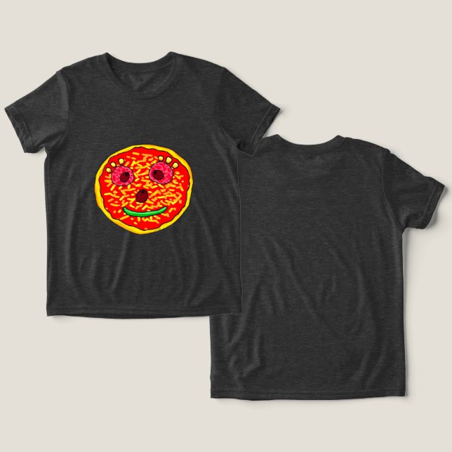 Lächelndes Pizza Face Illustration Design Tri-Blend Shirt (Design Vorderseite & Rückseite)