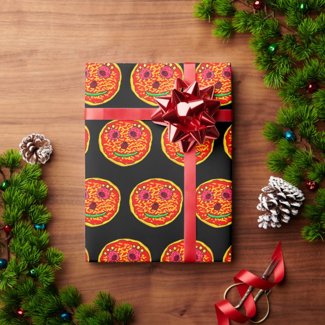 Lächelndes Pizza-Gesicht Illustrationsdesign Geschenkpapier (Feiertagsgeschenk)