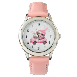 Lächelndes rosa Faultier, das ein Cabrio antreibt Armbanduhr