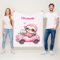 Lächelndes rosa Faultier, das ein Cabrio antreibt
