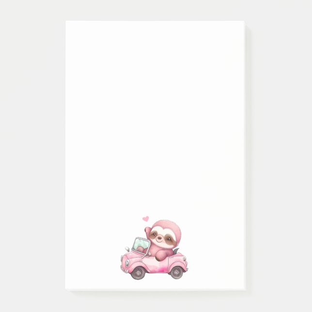 Lächelndes rosa Faultier, das ein Cabrio antreibt Post-it Klebezettel (Vorderseite)