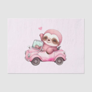 Lächelndes rosa Faultier, das ein Cabrio antreibt Seidenpapier