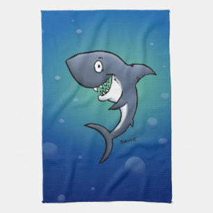 Lächelndes Sonnenhai auf blauem Hintergrund Geschirrtuch