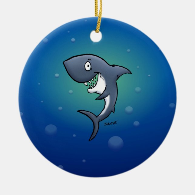 Lächelndes Sonnenhai auf blauem Hintergrund Keramik Ornament (Vorne)