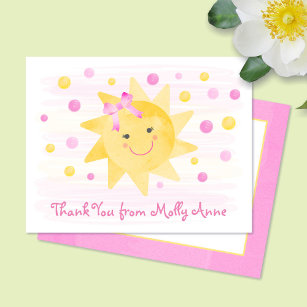 Lächelndes Sonnenlicht Pink & Gelb Dots Girly Dankeskarte