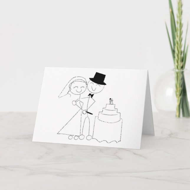 Lächelndes Strichmännchen kuschelt die Hochzeitsto Karte (Vorderseite)