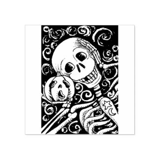 LÄCHELSKELETON UND SEINE KÜRBISLATERNE, HALLOWEN GUMMISTEMPEL