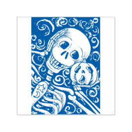 LÄCHELSKELETON UND SEINE KÜRBISLATERNE, HALLOWEN PERMASTEMPEL