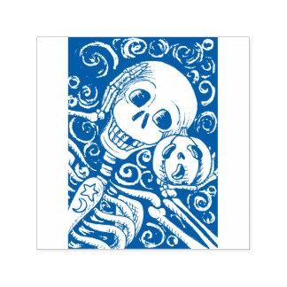LÄCHELSKELETON UND SEINE KÜRBISLATERNE, HALLOWEN PERMASTEMPEL