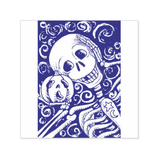 LÄCHELSKELETON UND SEINE KÜRBISLATERNE, HALLOWEN PERMASTEMPEL