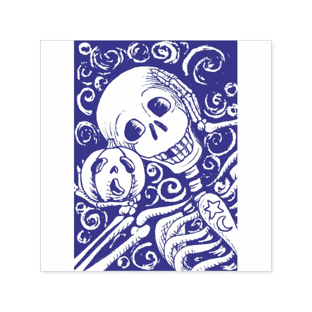 LÄCHELSKELETON UND SEINE KÜRBISLATERNE, HALLOWEN PERMASTEMPEL (Design)