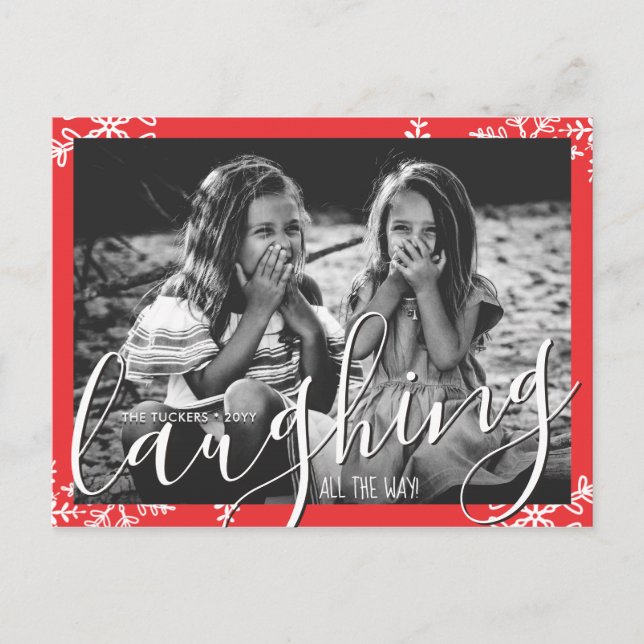 Lachen Auf dem ganzen Weg Schneeflocken Weihnachte Postkarte (Vorderseite)