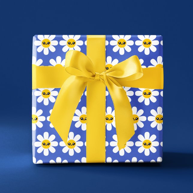 Lachen Daisy Wrapping Paper Geschenkpapier (Cheer someone up with this cute smiling daisy wrapping paper! )
