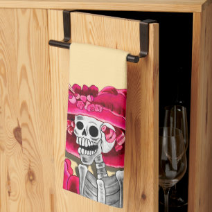 Lachen Skeleton Frau in Red Bonnet Geschirrtuch