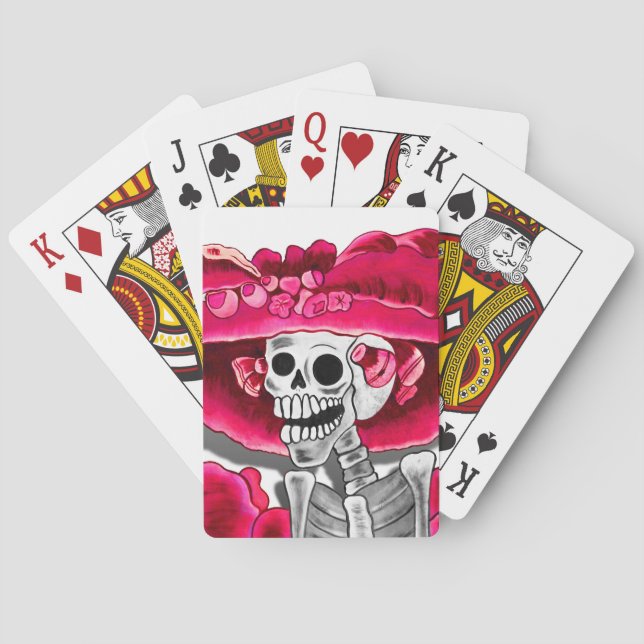 Lachen Skeleton Frau in Red Bonnet Spielkarten (Rückseite)