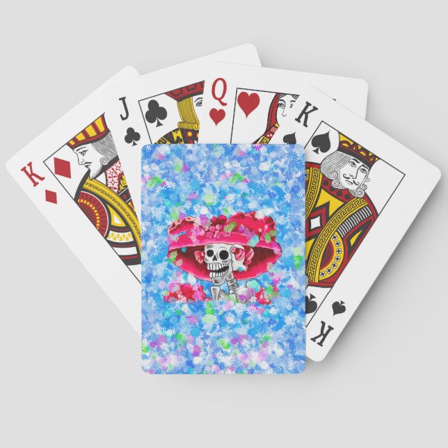 Lachen Skeleton Frau in Red Bonnet Spielkarten (Rückseite)