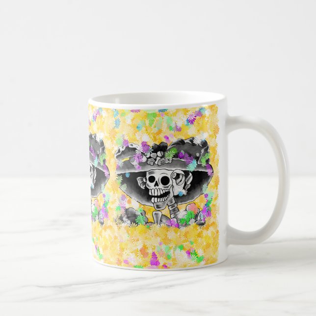 Lachend Skeleton Frau in Bonnet Kaffeetasse (Rechts)