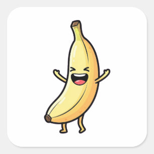 Lachende Banane – Süße Kawaii-Illustration Quadratischer Aufkleber