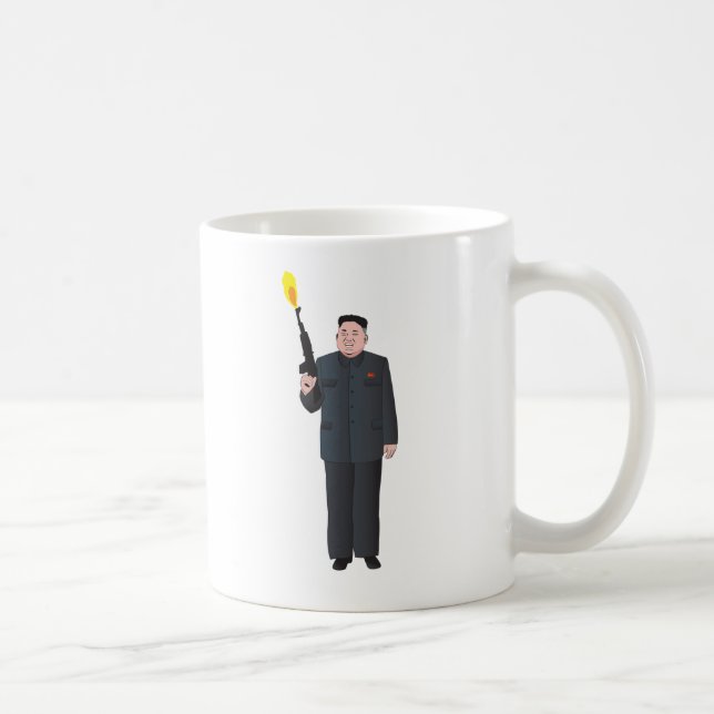 Lachende Kim Jong-UNO, die ein Gewehr in die Luft Kaffeetasse (Rechts)