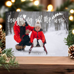 Lachende Weihnachts-Foto im Pinsel-Schrift-Stil Feiertagskarte