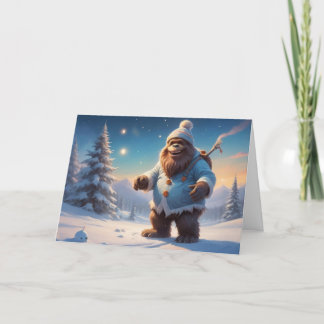 Lachender Bigfoot im Schnee Feiertagskarte