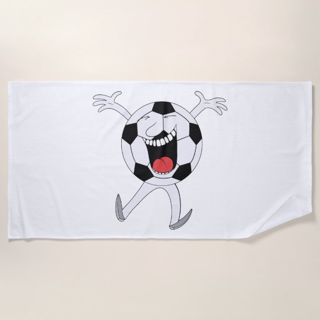 Lachender Fußball-Maskottchen Strandtuch (Vorderseite)