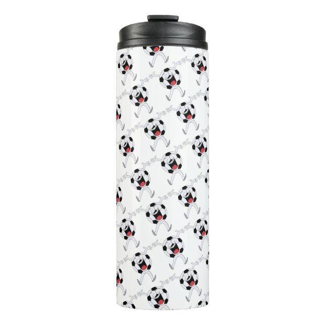 Lachender Fußball-Maskottchen Thermosbecher (Vorderseite)