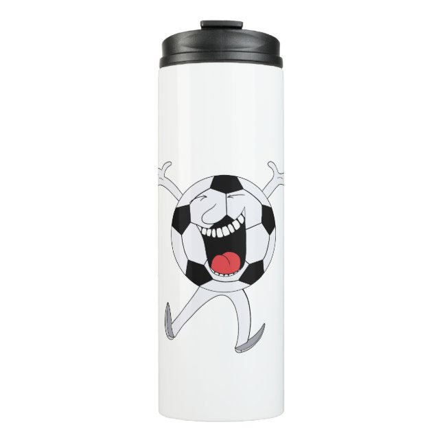 Lachender Fußball-Maskottchen Thermosbecher (Vorderseite)